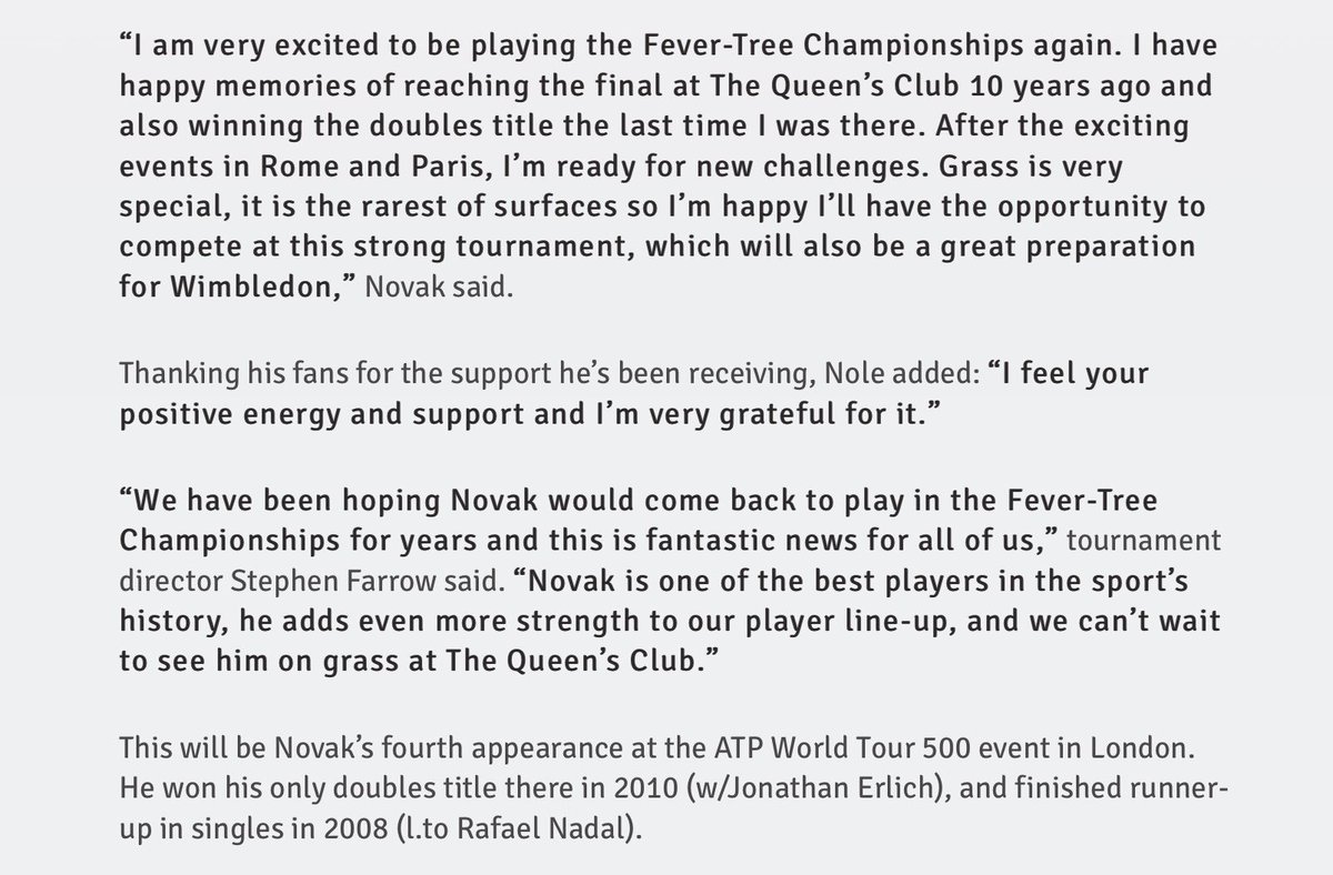 DjokovicUk's tweet photo. Very positive words from Nole, great comment from Queens recognising Nole’s elite status. Nole has some lovely words for us NoleFam too, which goes to show we must continue to support him ALWAYS and continue with our tweets, FB &amp; IG posts and likes. #NoleFam #Queens18 #believe https://t.co/Lpg8G4bNQe