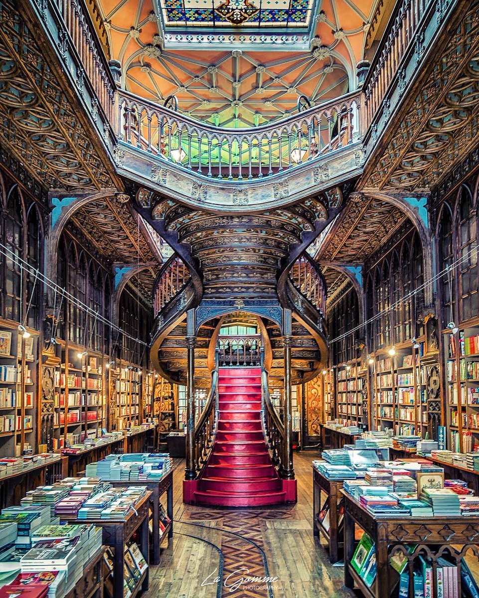 Inside the Livraria Lello bookstore, one of the oldest bookstores in