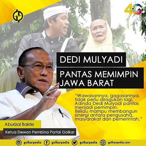 AchmadAnnama's tweet photo. “Wawasannya, gagasannya, tidak perlu diragukan lagi. Dedi Mulyadi pantas menjadi pemimpin. Beliau mampu membangun sinergi antara pengusaha, masyarakat dan pemerintah,” Ketua Dewan Pembina Partai Golkar, Aburizal Bakrie.

#bekerjauntukmelayani #duoDM #deddydedi #salam4jari https://t.co/hbuVtU2fkR