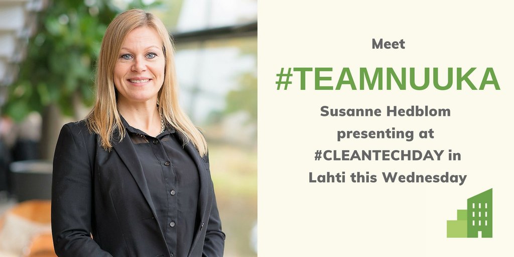 NuukaSolutions's tweet photo. Meet #teamnuuka when our VP of Sales and Marketing @SusanneHedblom presents at @CleantechDay by @NIAccelerator this Wednesday in Lahti.
More information here: https://t.co/ERgI3GkeKM #nuuka #cleantechday #smartbuilding #connectandcreate https://t.co/BnL135e2QZ