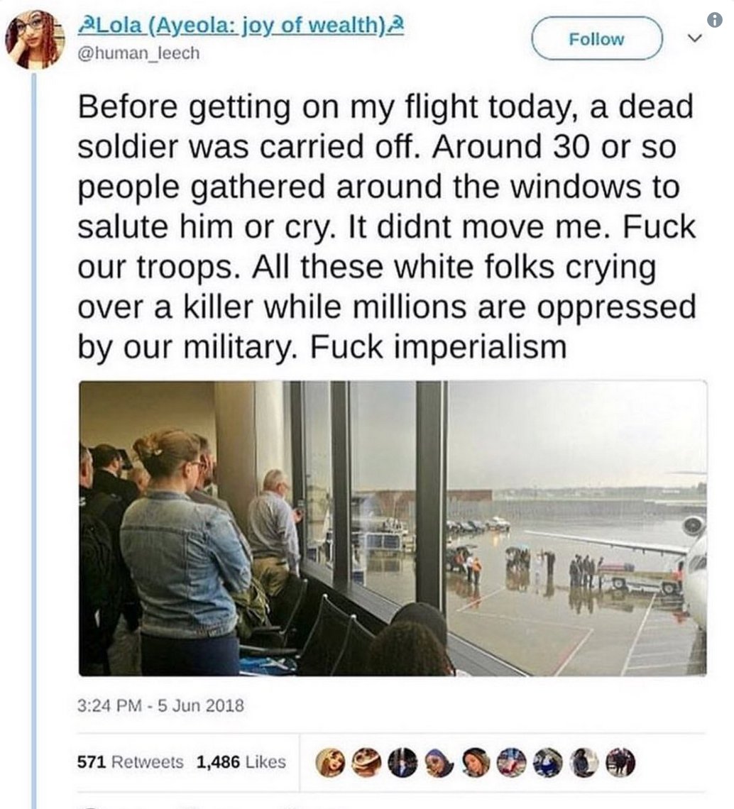 JamesAngleton75's tweet photo. Meanwhile, while the special warfare community and it's veterans are mourning the loss of a talented operator, shitbags like this are tweeting out this fucked up shit. I hope this woman is barren and unable to bear more of her. https://t.co/byGdmQLWZB