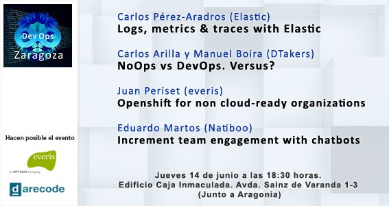 AWSzgz's tweet image. El primer Meetup de DevOps Zaragoza es este jueves 14-jun 18:30. Charlas con profesionales Zaragozanos e invitados de otros puntos de España + cerveceo y tapeo final. En el edificio Caja Inmaculada en Av. Sainz de Varanda 1-3
meetup.com/es-ES/DevOps-Z…