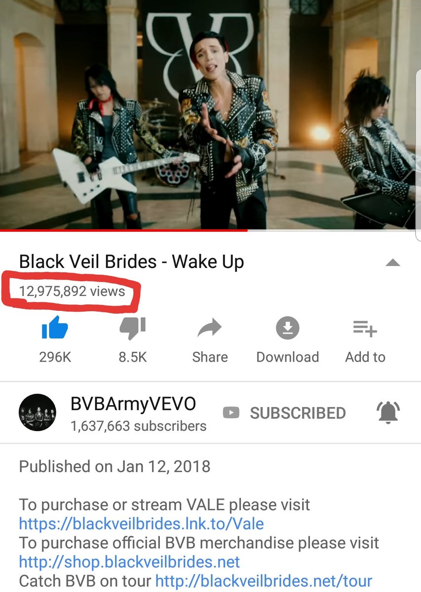 thekilljoybrina's tweet photo. #BVBArmy #BVBArmyOnline 
We're soooooo close to 13M views on YouTube for #WakeUp 
Who else is going to spam it with views? 🙋‍♀️
#Vale #Valebvb #WakeUpbvb #blackveilbrides #BVB #andyblack #AndyBiersack #AshleyPurdy #Ash #CCbvb #ChristianComa #JakePitts #Jinxxbvb #jinxx #bandom https://t.co/8cfp4TbIPJ