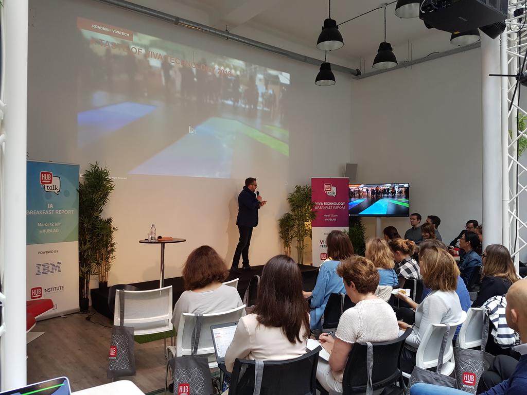smatich's tweet image. Au menu du #breakfast @HUBInstitute ce matin, le best of de #vivatechnology2018 et de l&apos;inédit avec le HUBReport #AI en collaboration avec @IBM_France. Ouverture par @emmanuelvivier