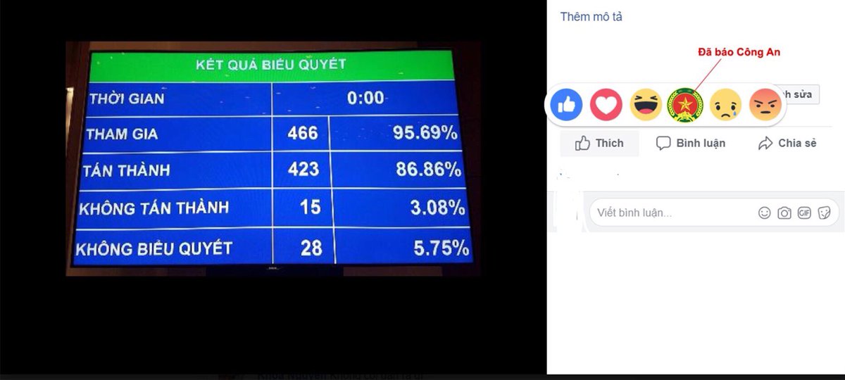 ngahpham's tweet image. Some brilliant reactions to the new #cybersecurity law: Pic 1 - pictures above the shrine are normally of dead people
Pic 2 - #Vietnam police’s badge as new Facebook button: “Reported to the police!” #freedom #internet #rights