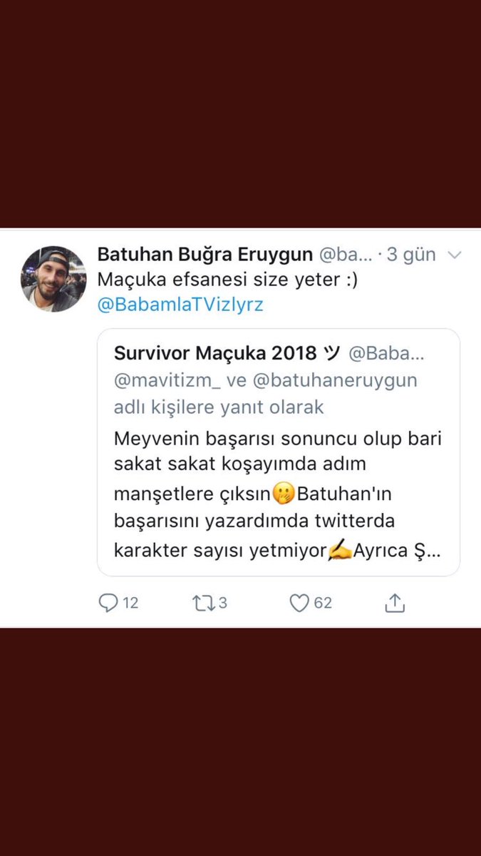 ! <a href="/acunilicali/">Acun Ilıcalı</a> biz Merveyi survıvora karalansın diye yollamadık beğenmiyosanız yazarsınız elersiniz. Kimse , hele ki survivor yarışmacısı olan batuhan onun spor hayatına dil uzatamaz bunu engellemek zorundasınız ! <a href="/tarkanihsan/">tarkanihsan</a> <a href="/OzturkSemih/">Semih Öztürk</a>