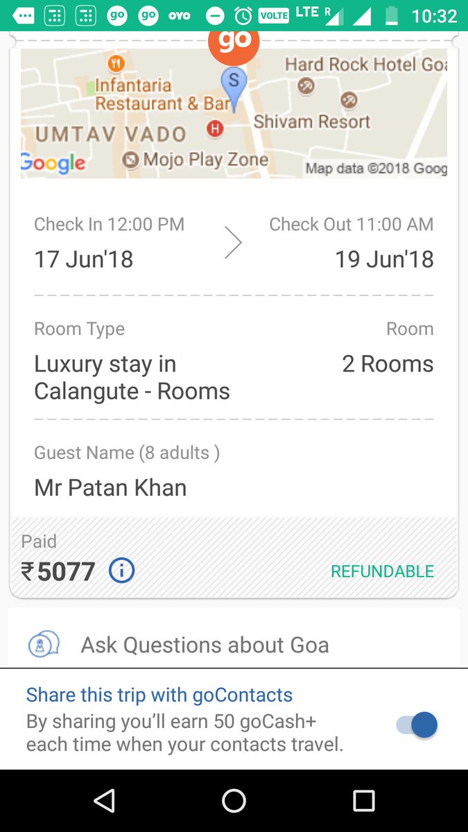 patanfayaz's tweet photo. @goibibo Then what about this. When I was cancelling the booking, why you showed me in App like this "REFUNDABLE". You showed me this that's why I made interest to cancel it, you miss guided me. Am I fool to cancel the booking when it was Nonrefundable? You admit first you did a mistake. https://t.co/a3rpixnokq