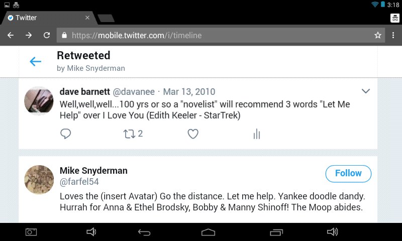 davanee's tweet image. oh my gawd! #TimeTravelling (again)

This was just after I met my #AussiePrincess. And I vagulely remember, previously discussing my way of showing "love", was to ask if anyone needed "help" with anything.

Then I came across the Edith Keeler quote about a future "Twitterist"