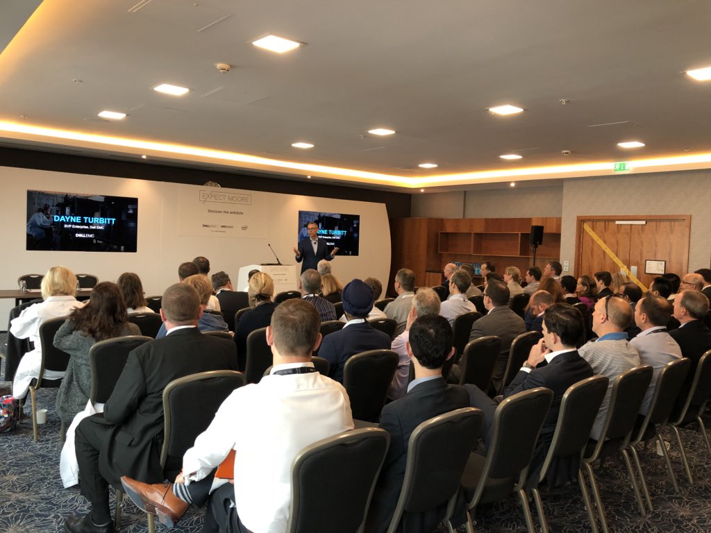 stevengoddard's tweet photo. Full house listening to @DayneTurbitt opening @DellEMCUKI #expectmoore event in London #discovertheantidote for #digitaldisruption #transformIT #transformworkforce #transformsecurity https://t.co/Lxl8A1P4jO