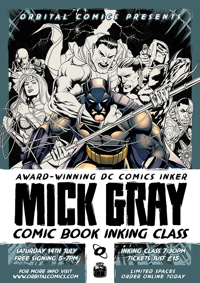 orbitalcomics's tweet photo. Tickets for our next couple of #comicscraft workshops are on sale now: Grindhouse Drink & Draw with @DESPOPART on Friday 6th of July, and an inking class with legendary DC inker Mick Gray on Saturday 14th of July https://t.co/3VuAmLf8hL https://t.co/zjdDM8uWNj