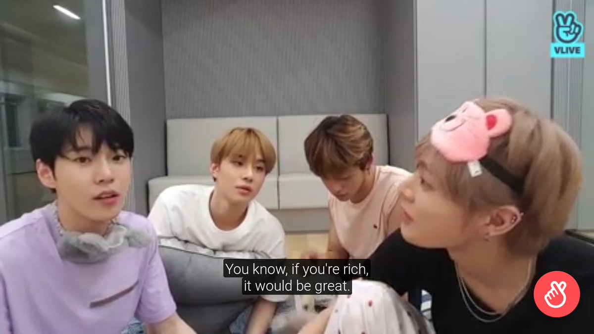 "if you're rich it would be great, you have lots of money to spend, but it's going to be a boring life, people want something that they lack"NCT v live (2018)