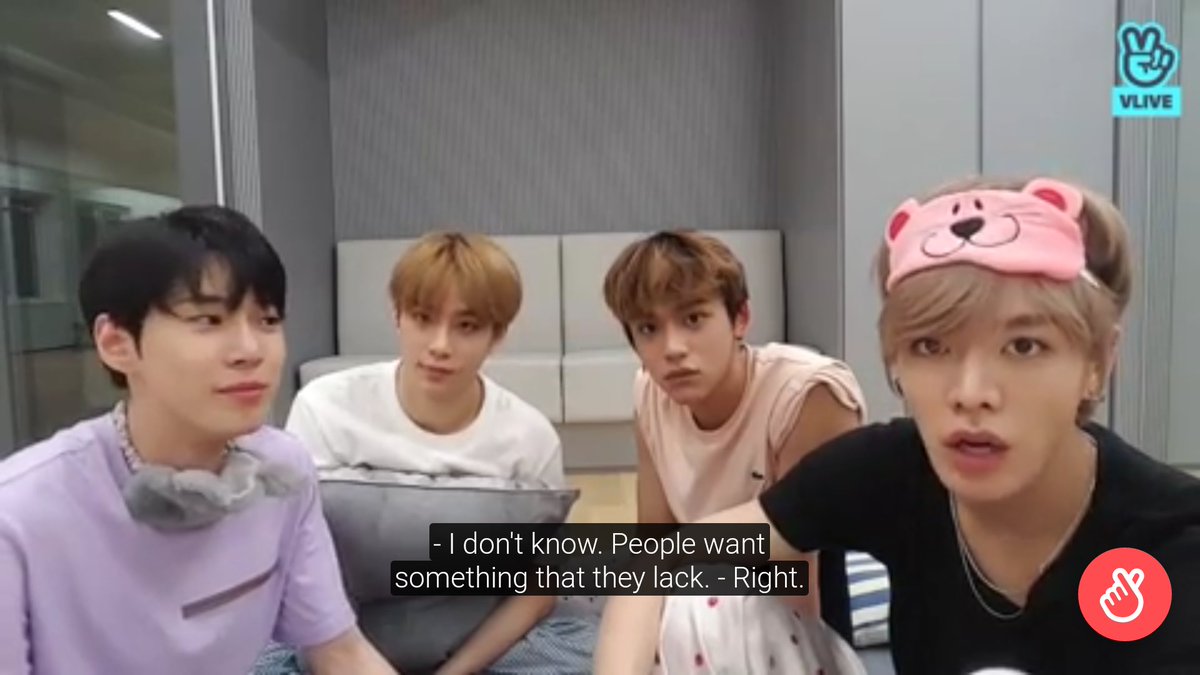 "if you're rich it would be great, you have lots of money to spend, but it's going to be a boring life, people want something that they lack"NCT v live (2018)