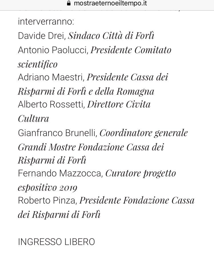 Vi ricordiamo il Convegno di chiusura della mostra e la presentazione del nuovo progetto espositivo: 
“UN BILANCIO AL FUTURO” Sabato 16 Giugno alle ore 11,30 presso la Sala Refettorio dei #MuseisanDomenico #Forlì.