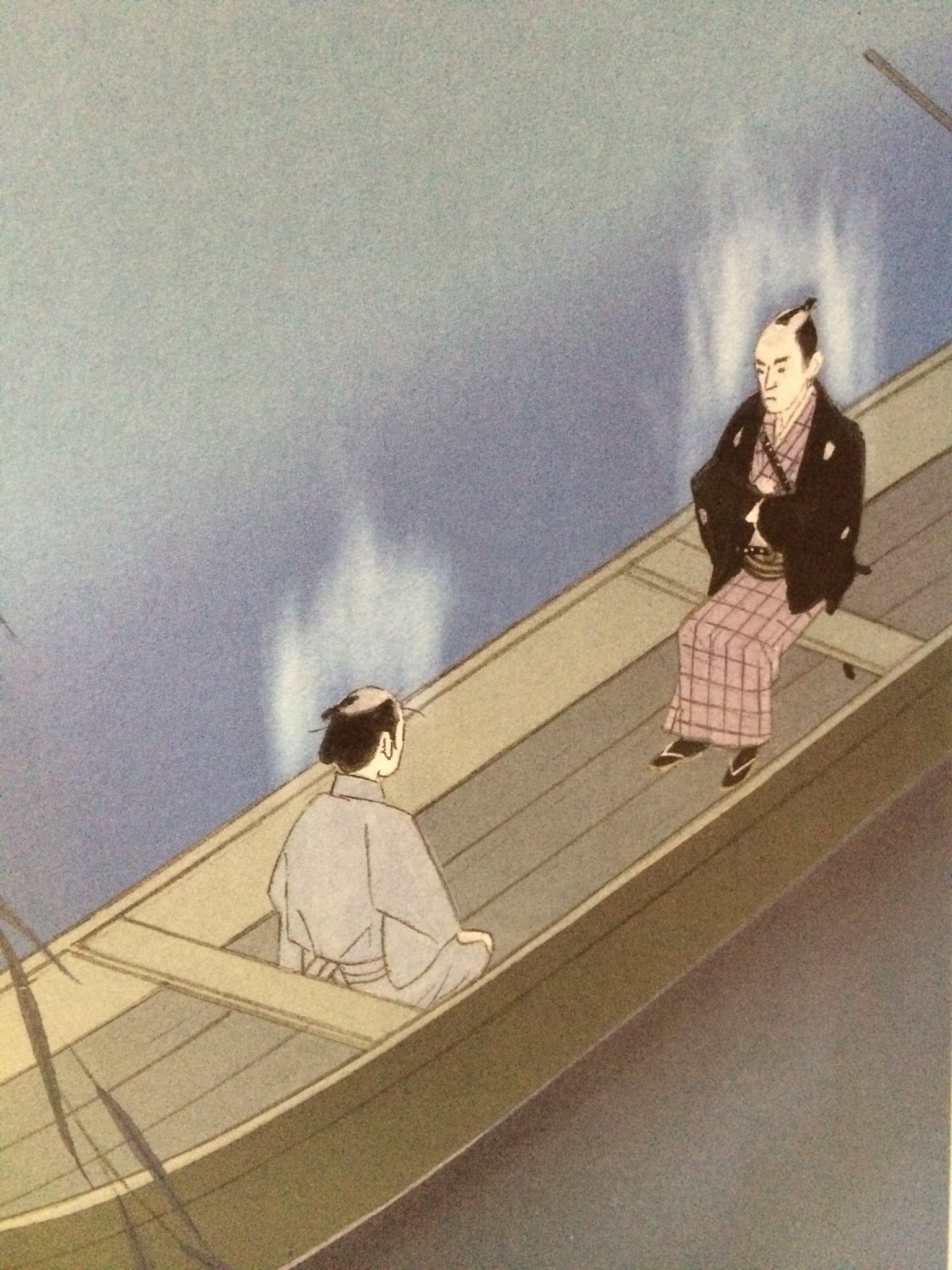 ぽち 中学の国語の教科書 挿絵を消しゴムで消して六歌仙や高瀬舟の喜助と庄兵衛にただならぬオーラ纏わせてあった T Co Dwecmlb7oh Twitter