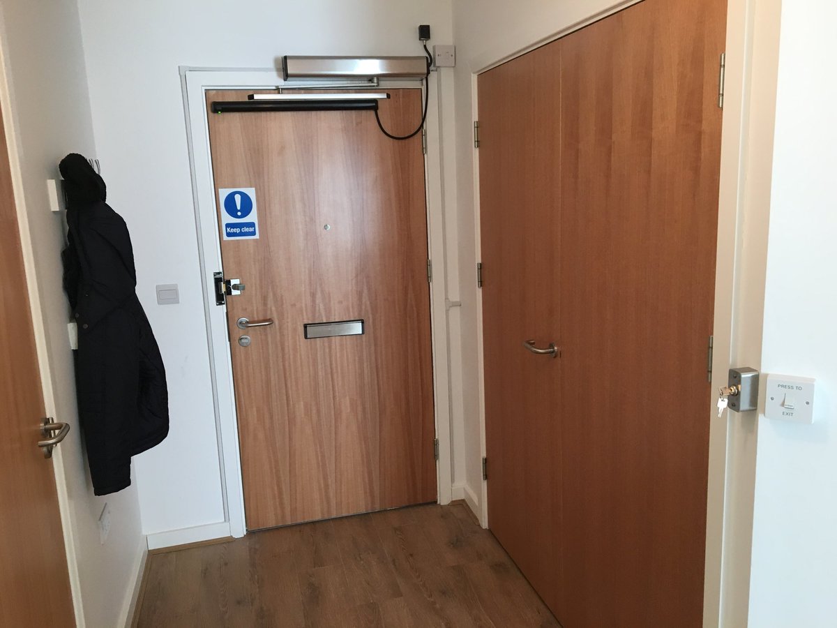 A Few pictures of our latest install of a Record DFA127 Swing operator on a residential dwelling making it easier for the tennant to enter and exit their flat.