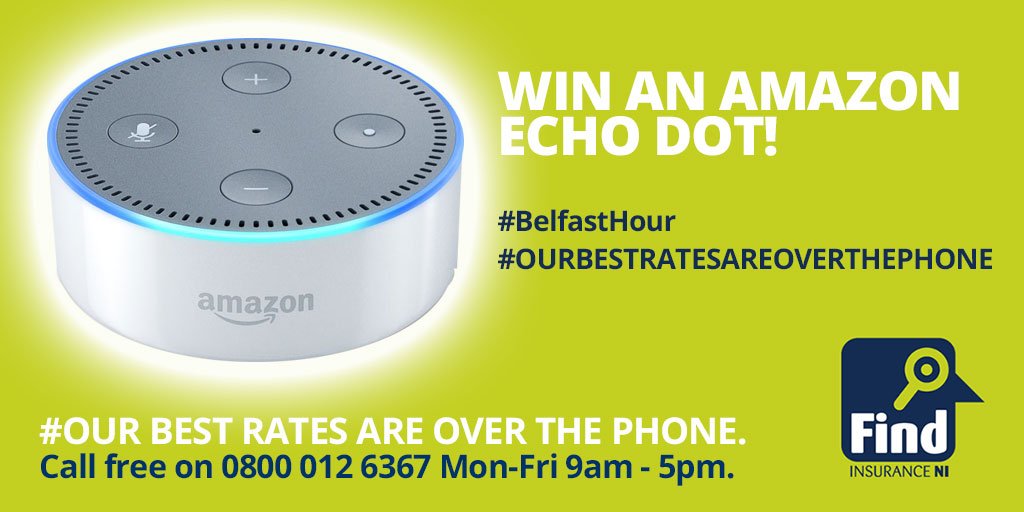 BelfastHourNI's tweet image. We are looking forward to seeing you at #Belfasthour tonight 9pm! Win an amazing Amazon Echo Dot with @FindInsuranceNI #OurBestRatesAreOverThePhone