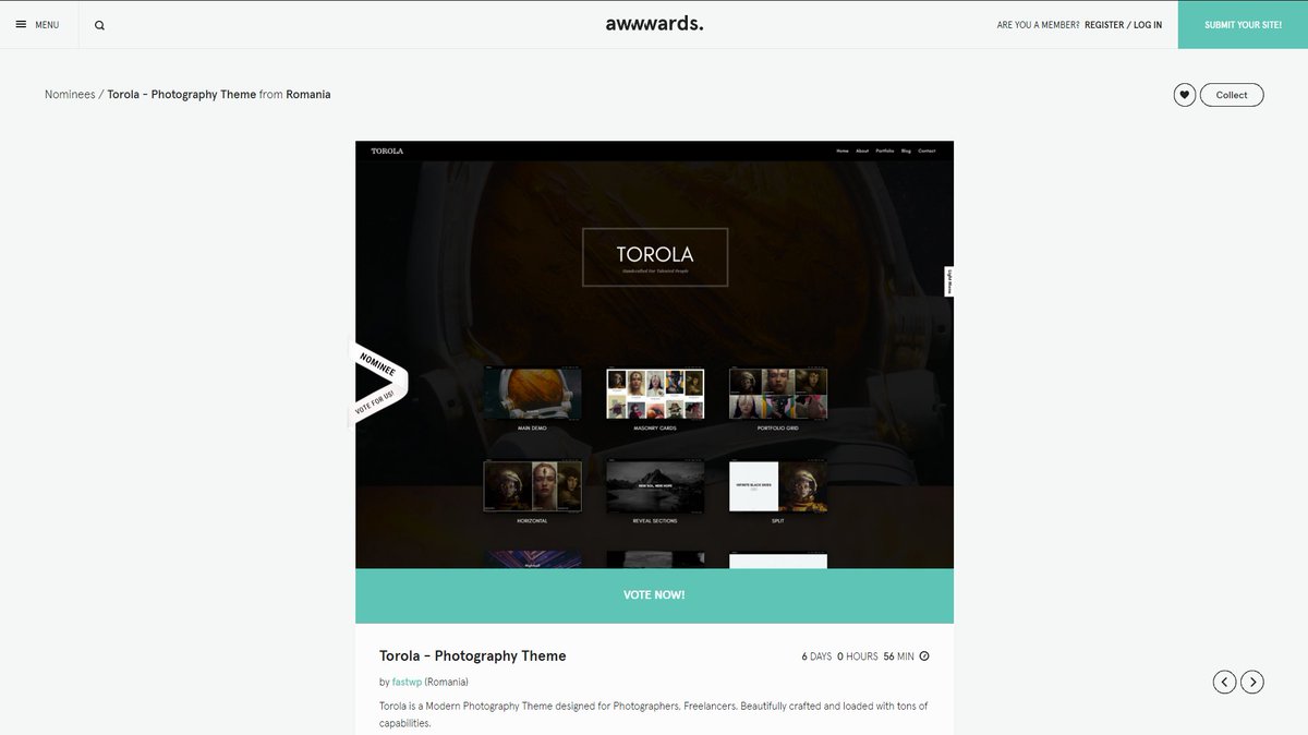 fastwp's tweet photo. Can we please have your vote for Torola - Photography WordPress Theme on Awwwards ?

You can vote here: https://t.co/2zwbiYqXqJ

#wordpress #fastwp #awwwards https://t.co/GRW31LosUQ