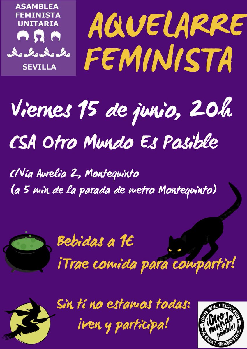 mefeminista's tweet photo. Encantadas de recibir a todas las compañeras y amigas en este #AquelarreFeminista
@Colect_Boreal @femamazonas @feminismandaluz @CafFemSevilla @AccionFemFeria @CafeministaUP @afusevilla @CafeFemAljarafe @MareaGranate @HuelgaFeminista https://t.co/zDKhYBTFKS