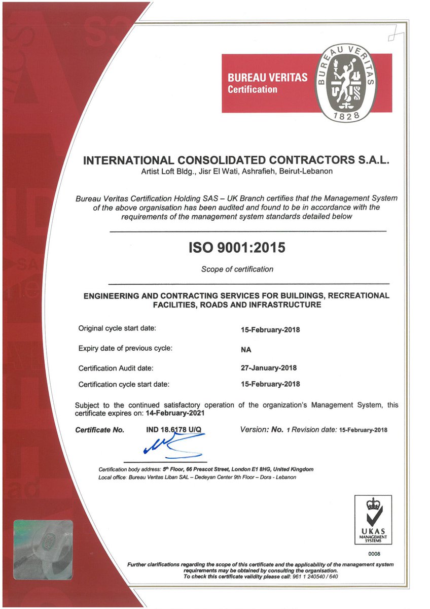 ICC_Contractors's tweet photo. Our company has met the requirements of ISO9001 : 2015 and BS OHSAS 18001.
It’s a motive to continually improve in delivering high quality services to insure customers satisfaction.
#ICC #ISO_certificate #BH_OHSAS #Management #Standards
🌐 https://t.co/1hxQm8k1HQ
☎ 01 614 100 https://t.co/hrkQKpWg6V