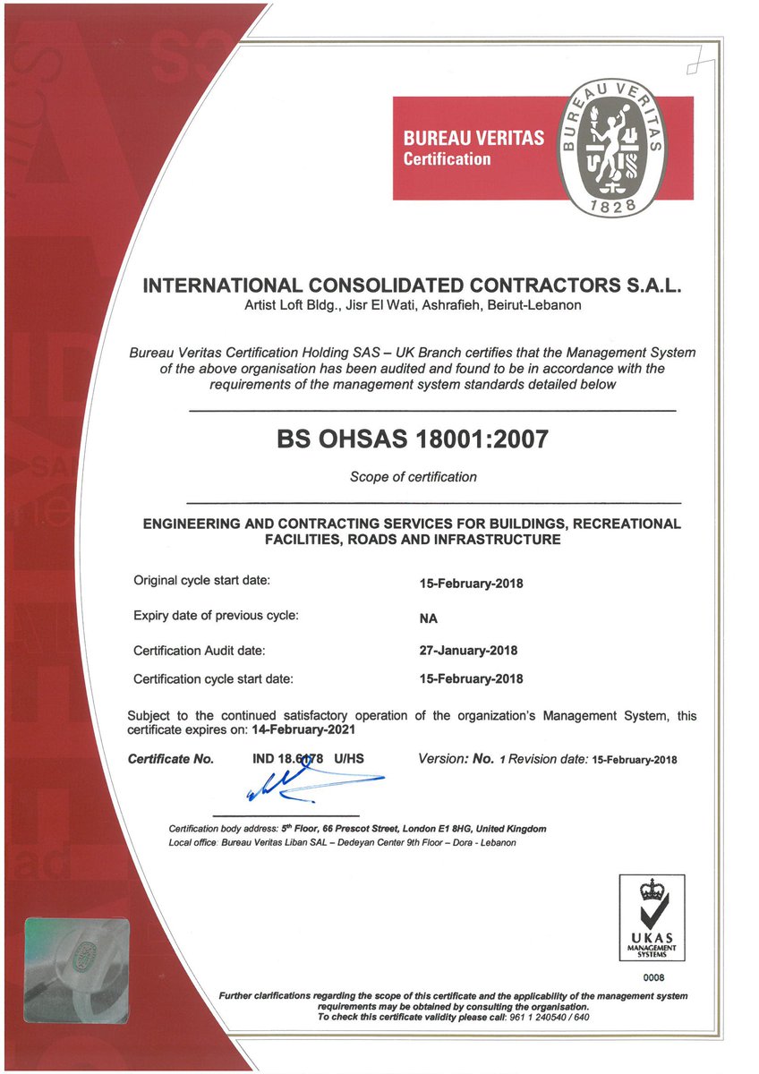 ICC_Contractors's tweet photo. Our company has met the requirements of ISO9001 : 2015 and BS OHSAS 18001.
It’s a motive to continually improve in delivering high quality services to insure customers satisfaction.
#ICC #ISO_certificate #BH_OHSAS #Management #Standards
🌐 https://t.co/1hxQm8k1HQ
☎ 01 614 100 https://t.co/hrkQKpWg6V