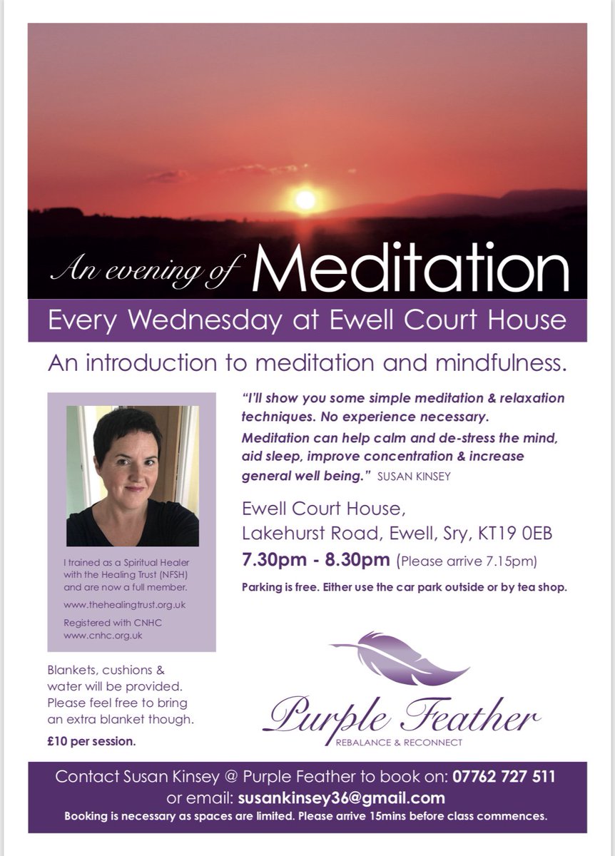 EwellCourtHouse's tweet photo. Fancy joining Susan @EwellCourtHouse for an evening of meditation? for more information contact Susan on 07762 727 511.
#bestofepsom #whatsoninepsom #meditation https://t.co/MY1g5lX8G6