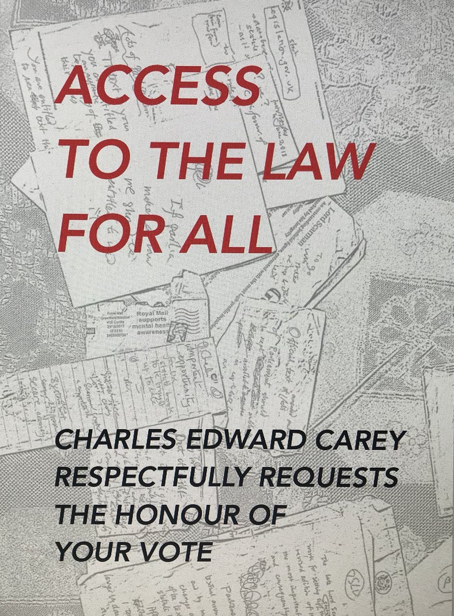 My uncle <a href="/CharlesECarey/">Charles Carey</a> is running in #LewishamEastByElection he has spent decades unsuccessfully trying to convince people in positions of authority the importance of everyone having access to the laws they are governed by for free. Vote for him to tell government you care.