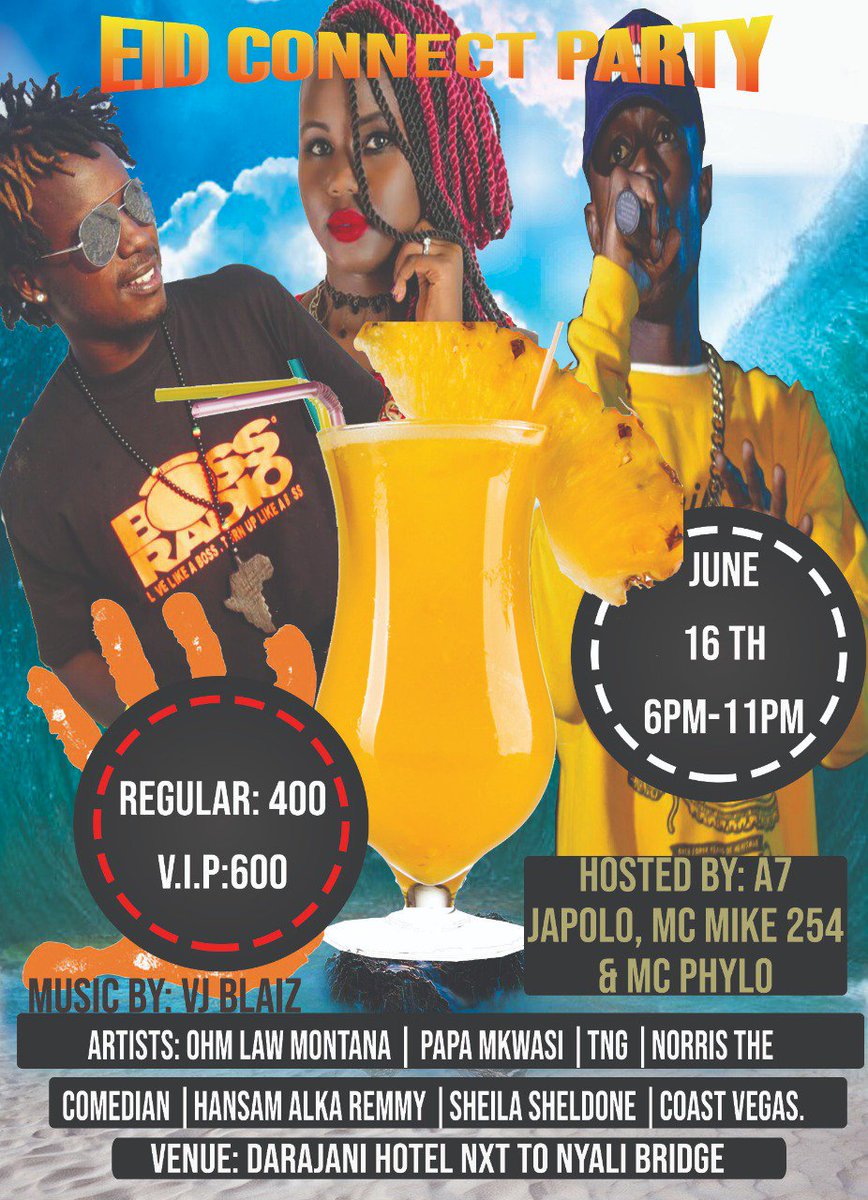 McMike254's tweet image. #Itsaplan
Ladies and gentlemen "EID COONECT PARTY" is going down this Saturday @Darajani Hotel next to Nyali bridge. Come and let's mush it up together. Lots of Comedy, performances, hype and good music. I'll be happening live, its gonna be maaaaad.
#TheGameChanger
#Fire4Fire
