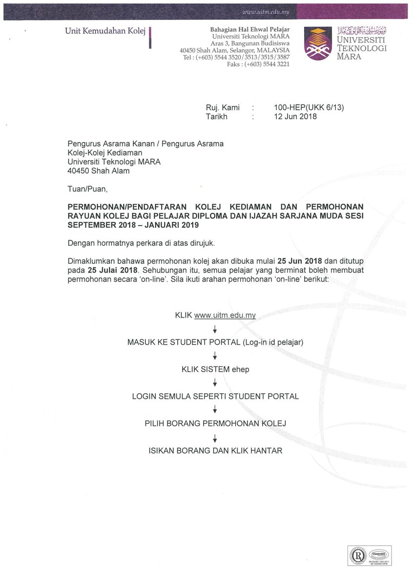 Jpk Angsana On Twitter Permohonan Pendaftaran Kolej Kediaman Dan Permohonan Rayuan Kolej Bagi Pelajar Diploma Dan Ijazah Sarjana Muda Sesi September 2018 Januari2019 Dimaklumkan Bahawa Permohonan Kolej Akan Dibuka Mulai 25 Jun 2018 Dan