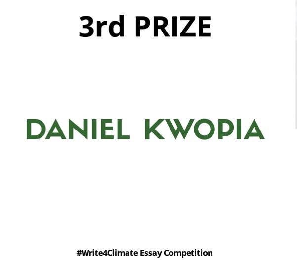 enercate's tweet photo. Daniel Kwopia is passionate about creating sustainable food packaging and helping rural women transform waste to useful packaging products. He is the third prize winner of the #Write4Climate Essay competition and will also receive mentorship. https://t.co/cpKoUyOFU0