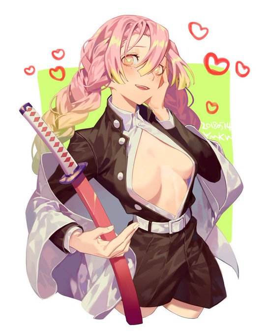 睦月さんがTwitterに投稿した甘露寺蜜璃(鬼滅の刃)のイラスト。