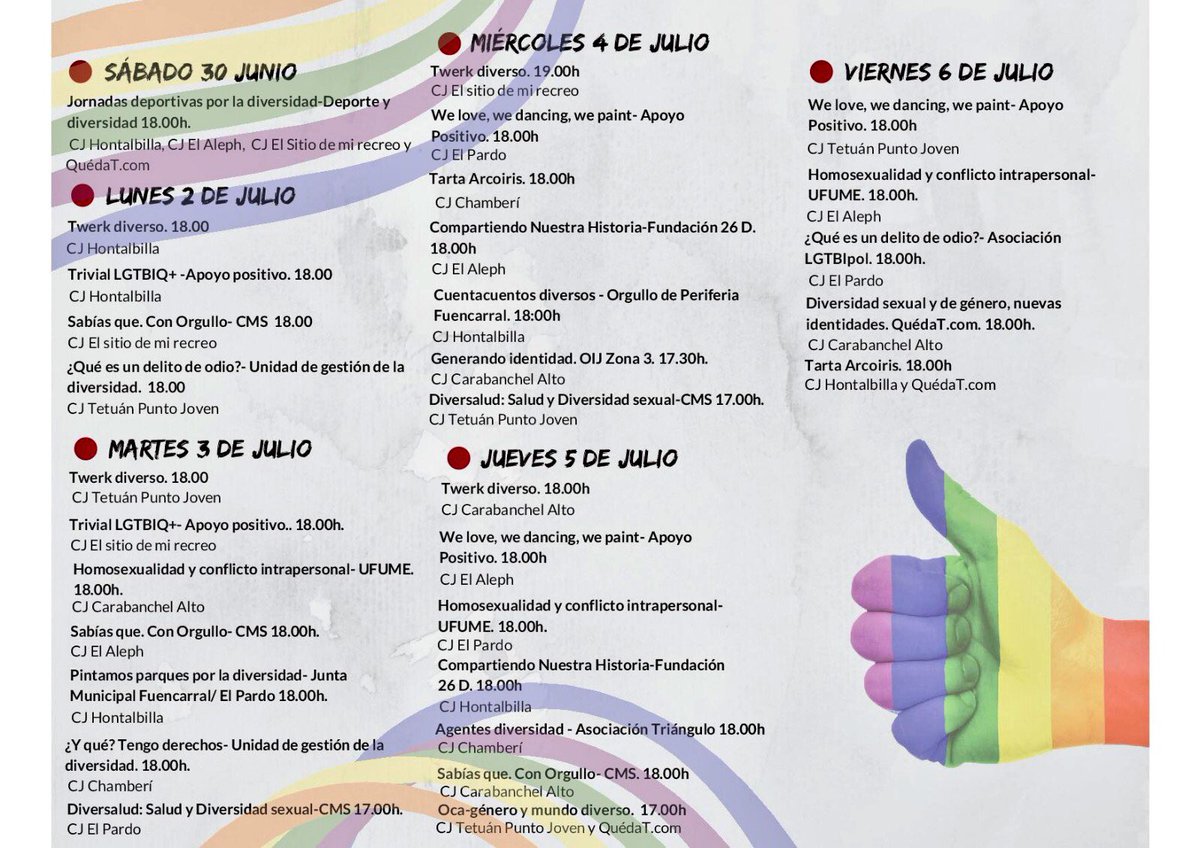 PADJoven_'s tweet photo. El próximo 28 de junio es el #DíaMundialDelOrgulloLGTBI y los Centros Juveniles de @MADRID ya tienen preparadas sus actividades... ¡ORGULLOS@S! 💜💜💜 https://t.co/wZmzezOjuK