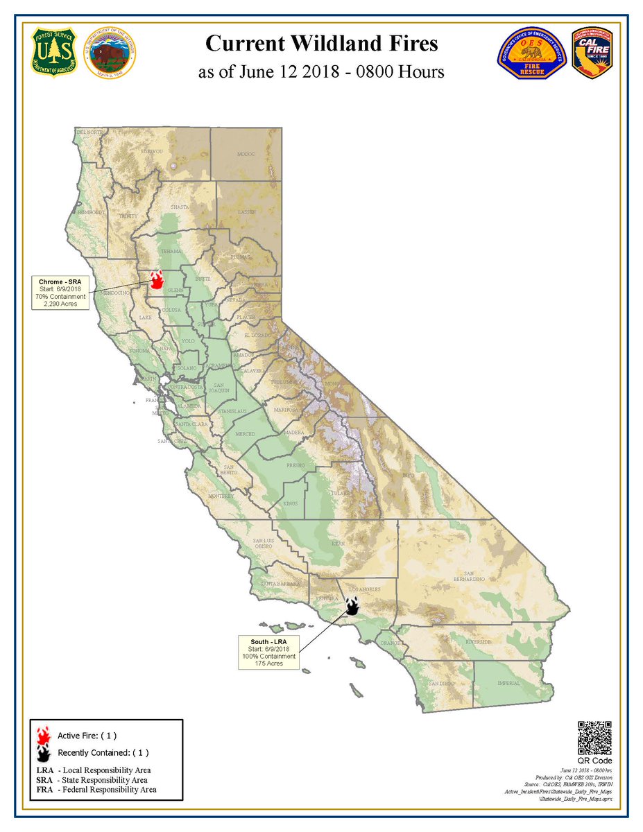 Statewide Wildland Fire Map for Tuesday, June 12, 2018