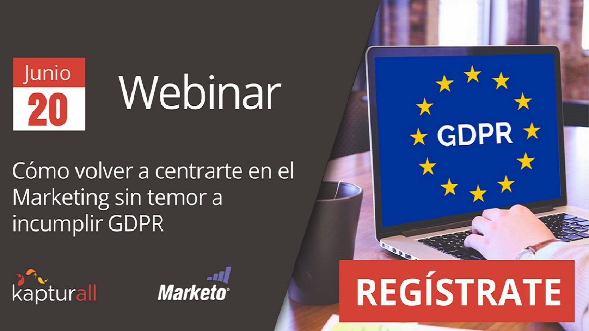 kapturall's tweet photo. WEBINAR: Cómo hacer Marketing sin preocuparte por GDPR. Cómo dejar el cumplimiento en manos de Marketo y poner todo esfuerzo en crear las mejores campañas de marketing. Regístrate en: https://t.co/EYMqjyPCnO https://t.co/ueQEu7BFJV