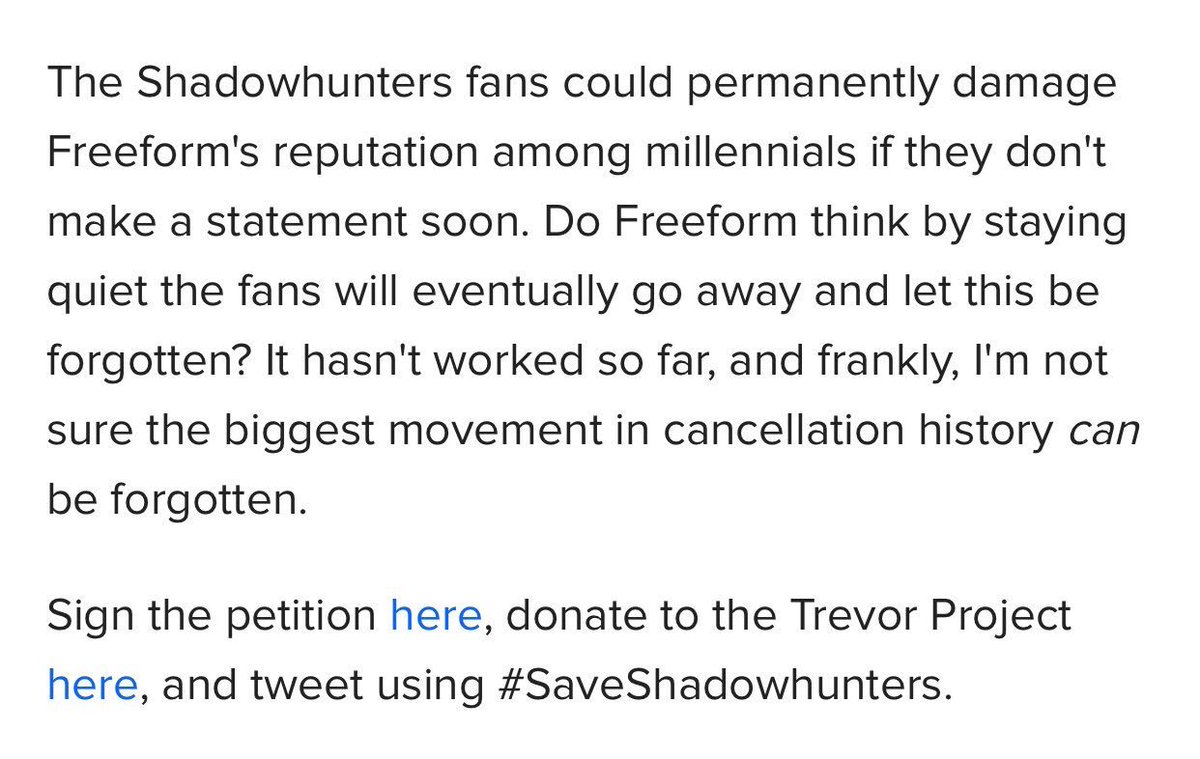 claryfrace's tweet photo. Y’all have been called out @FreeformTV @tascheim we’re not going stay quiet. #FreeformIsOverParty
#SaveShadowhunters #ShadowhuntersChat https://t.co/3CpAnogsfo