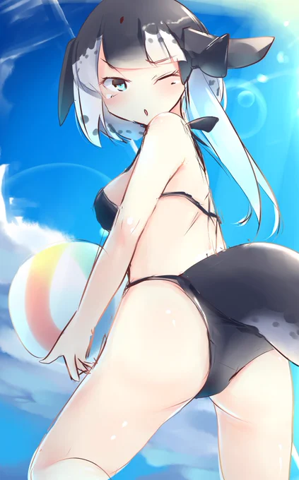 黒水着イッカクちゃん雑描き #けものフレンズ 