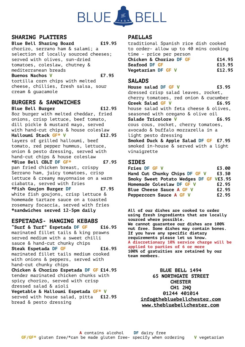 Our new summer menu is available!  Pop in and try our seasonal dishes plus tonight you can take advantage of the Tuesday Deal - 4 tapas & fine bottle of wine for only £19.95*.  thebluebellchester.com #chester #chesterdeals #chestersocial #chesteroffers #skintchester