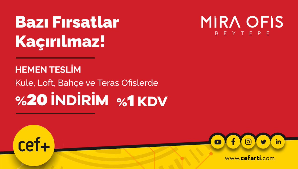 cefarti's tweet photo. Bazı fırsatlar kaçırılmaz! Mira Ofis Beytepe’de kule, loft, bahçe ve teras ofislerde %20 indirim ve %1 KDV avantajı. ⠀
⠀
#cefartı #miraofisbeytepe #kuleofis #bahçeofis #terasofis #loftofis #caddemagaza #yavuzyapı #inşaatprojesi #architecture #office #tower #creativeoffice https://t.co/KtZO5cIYdd