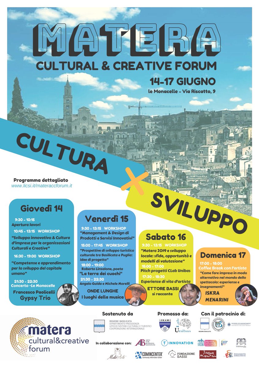 Il 14 Giugno 2018, in occasione del Matera Cultural &amp; Creative Forum, interverrò al Workshop "Competenze e apprendimento per lo sviluppo del capitale umano" Si parlerà di strategie e iniziative per la crescita dell'industria culturale e creativa, by <a href="/CLabUnibas/">Contamination Lab Unibas</a>