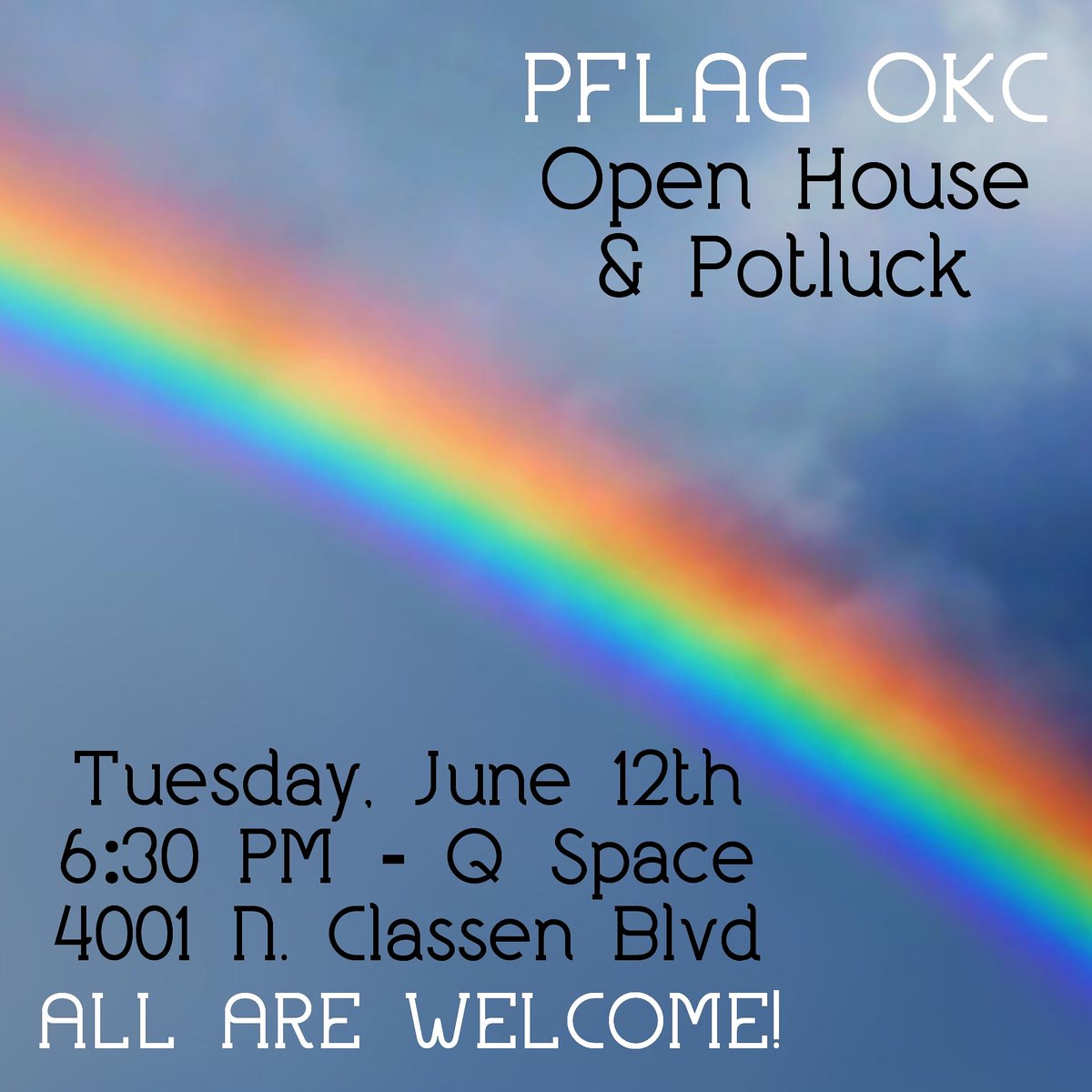OKCPFLAG's tweet photo. TONIGHT! Join us at 6:30 for food and community in celebration of Pride month. As always, all are welcome. 🤗
#PFLAGOKC #AllAreWelcomeOKC https://t.co/lt6TubhJr4