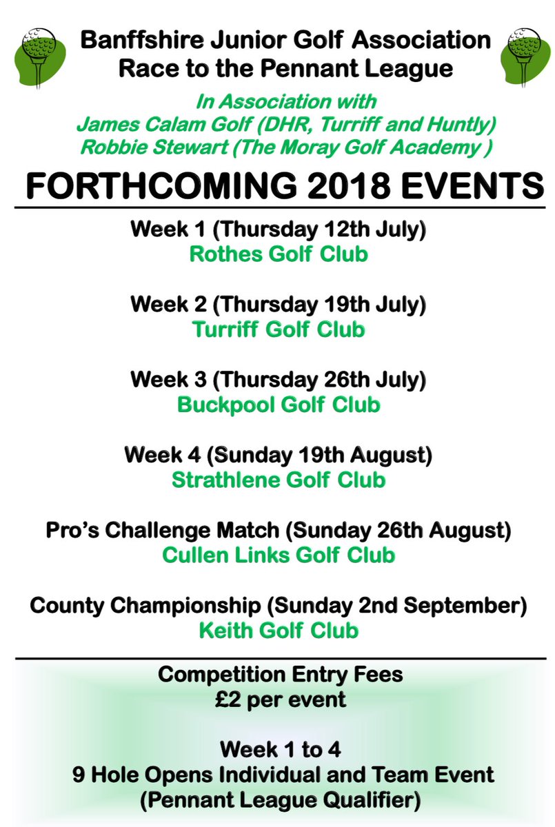 BanffshireGolf's tweet photo. ⛳️Breaking News⛳️

This year the Pennant League takes a new format where clubs will participate at 4 events with points totalling up to crown a winner. 

Coaching provided throughout events by @JamesCalamGolf @TMGA_buckpool https://t.co/5DypTzM1T8