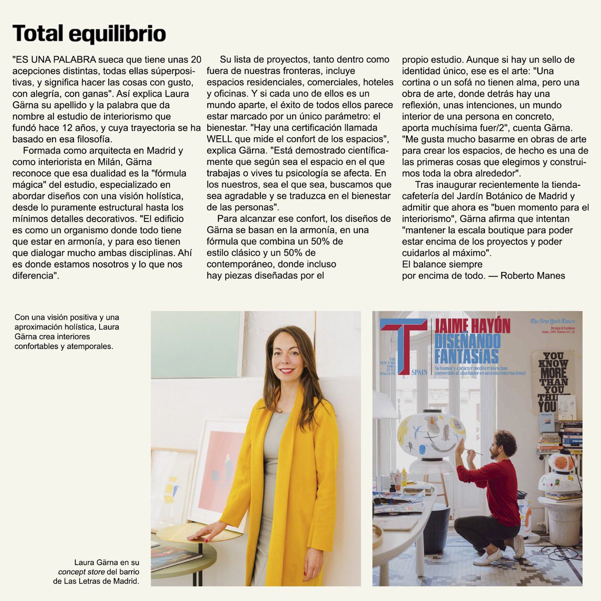 LauraGarna's tweet photo. Muchísimas a Roberto Manes y a @ArodSpainMedia por esta maravillosa entrevista en @TMagazineES 
Un orgullo 💖 https://t.co/6GDtaPurba