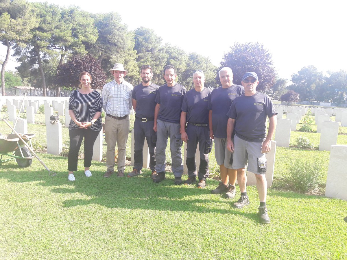 georgeelia5's tweet photo. At Mikra War Cemetery with our DW the RS of Greece and the horticultural team. https://t.co/Op4wJnzECB