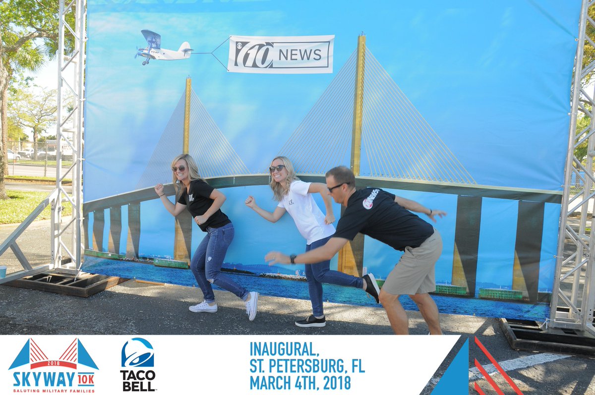 Skyway10K's tweet photo. Thanks again to Taco Bell for incredible race day photos like these and 10News WTSP for the awesome backdrop! #Sponsors #Skyway2018 #RunTheBridge https://t.co/nqshWoqNax