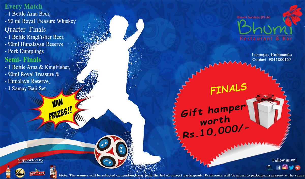 BhumiRestaurant's tweet photo. #FIFA2018 #worldcup #2k18 #nepal #bhumi #bhumirestaurant #restaurant #bar #live #nepali #newari #indian #continential #asian #food #tasty #good #beer #chill #lazimpat #nearthamel #neardurbarmarg #mithilaart #indoor #outdoor #healthy #liquor #whiskey #ontherocks #royaltreasure https://t.co/SBCXfBmd5H