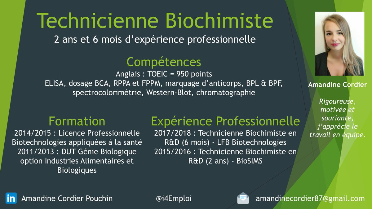 Amandine_Cdr's tweet photo. Bonjour Twitter ! 🙂
Je cherche un poste de #Techniciennedelaboratoire 🔬 #biochimiste dans la région de #Rouen #Normandie.
Pour en savoir plus c'est par ici : https://t.co/nu7zzSn5Pr Bonne journée ! ☀️ 
#pleaseRT #i4Emploi https://t.co/QWT7gpoTpl