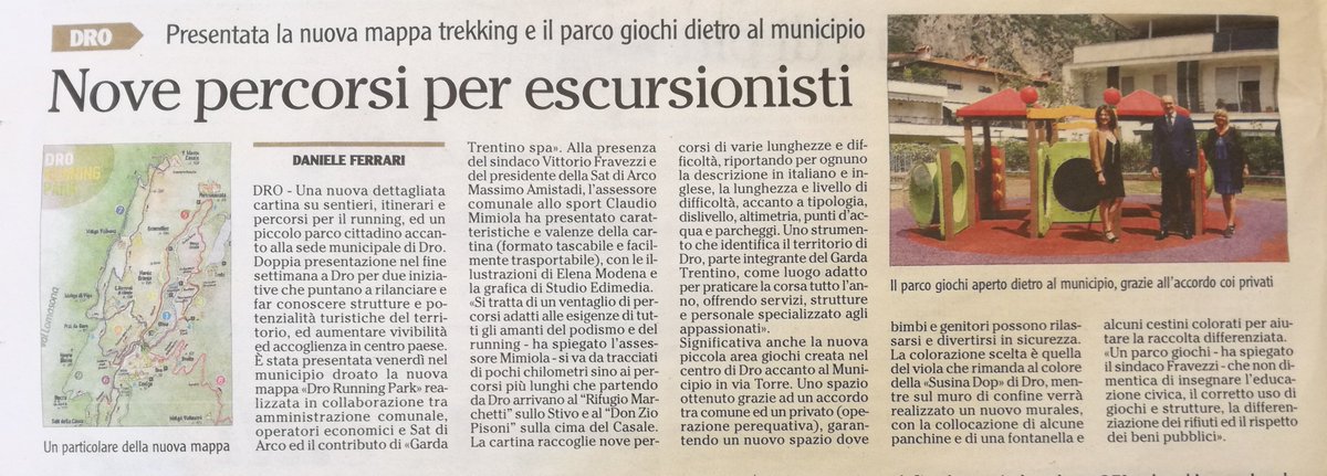 VFravezzi's tweet photo. Un parco giochi e una fitta rete di sentieri per escursionisti. Dro continua a crescere riservando particolari attenzioni ai propri cittadini e ai suoi ospiti
#Fravezzi #VittorioFravezzi #ComuneDro #Parcogiochi #Sentieri #Outdoor #GardaTrentino https://t.co/MGslBPcROE