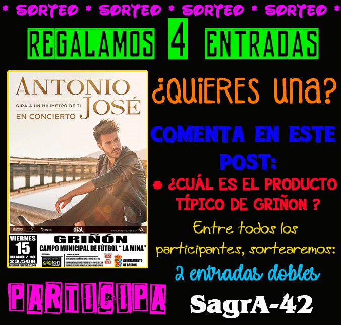 Quieres ver en directo a Antonio José? Regalamos 4 entradas.
bit.ly/2t1VPZ9