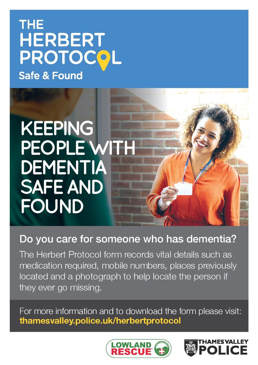 Do you care for someone with #Dementia? <a href="/ThamesVP/">Thames Valley Police</a>  have implemented the #HerbertProtocol to record vital details to help locate someone if they every go missing. For more info &amp; to access the form visit: socsi.in/0uQmQ
#HealthMakers @HealthMakersUK