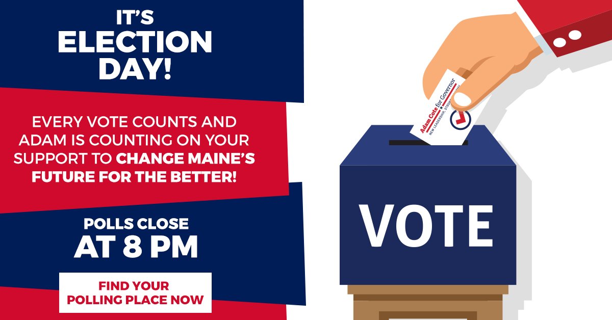 It's the day we've been preparing for all year -- #MEprimaryday! Polls are open until 8 PM tonight. 

We all know what's at stake here so make sure you get out and vote, and then remind your friends and family to do it too >> bit.ly/VoteCote4Maine