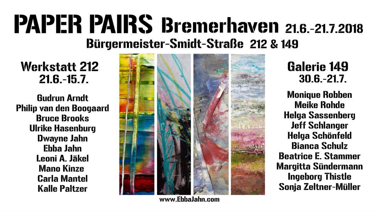 #Bremerhaven #Ausstellung #PaperPairs #Galerie #exhibitions #June 
 21 intl. #artists contributed #abstract works on #paper to Ebba's travelling #exhibition. <a href="/SonjaZeltner/">Sonja Zeltner-Müller</a> <a href="/aquilalux/">gudrun arndt</a>